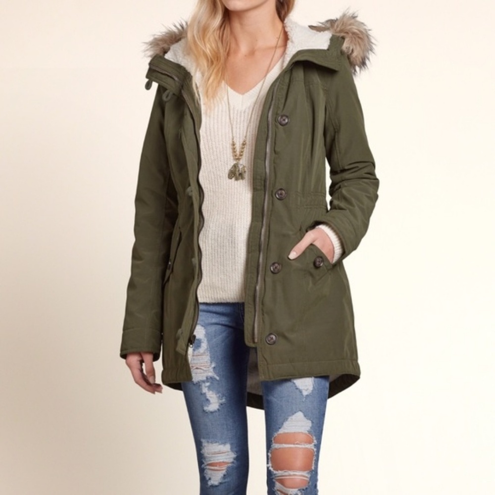 Green sherpa-lined parka